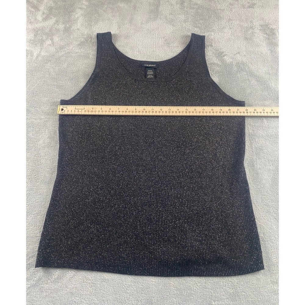 Lane Bryant Womens 22/24 Black Silver Metallic Ribbed Knit Tank Top Scoop Neck - Picture 3 of 8